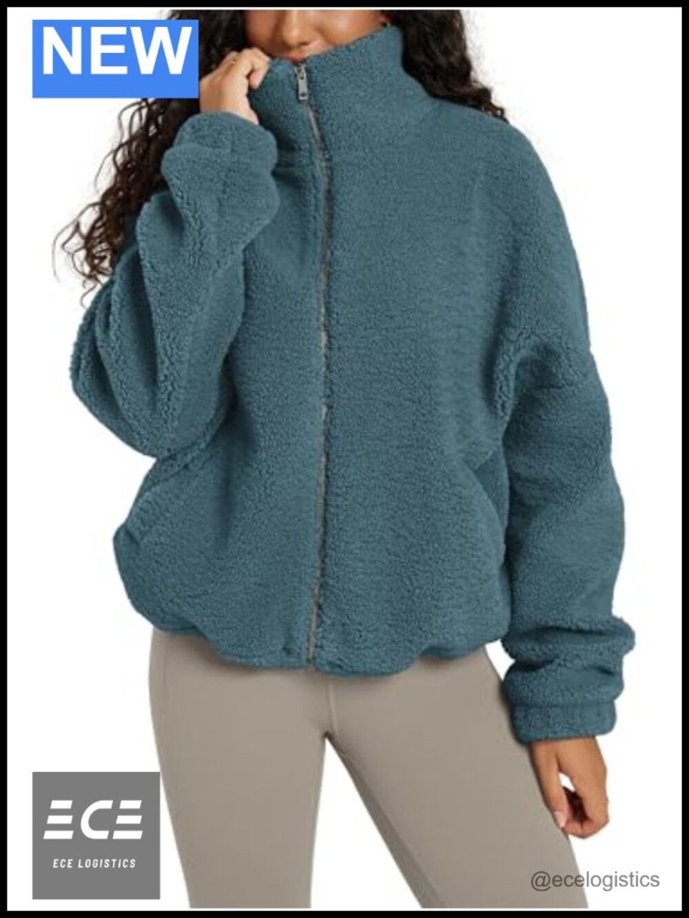 Sherpa Fleece Full Zip Jacket Long Sleeve Warm Cinchable Coat with Pockets